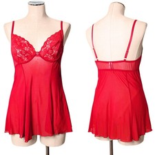New PURE ROMANCE Escante Red Lace Mesh Nightie W/Panties M