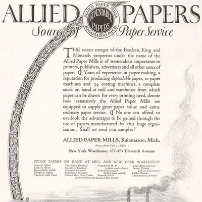 Allied Paper Mills Dependable Papers Source of Paper Service 1922 Print Ad