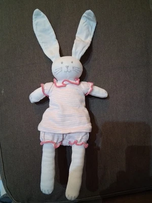 Doudou Lapin blanc gris Habits short robe rose Petit Bateau,25cm,  Tbe - Photo 1/2