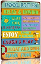 Pool Rules Tin Metal Signs Vintage Swimming Pool  Funny Pool Wall Decor For
