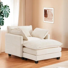 Oversized Accent Chair with Ottoman, Luxury Chenille Single Sofa, Upholstered De