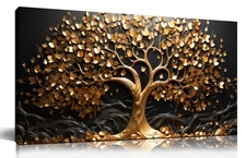 Tree Canvas Wall Art for Living Room - Gold and Black Pictures Wall Art for B...