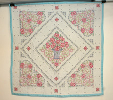 Q7 Vintage Quilt, Hand Quilted, Baby, Toddler, Embroidered, Couch Throw, 41 X 43