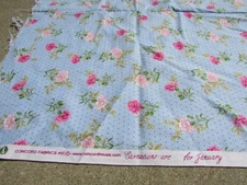 Vtg Concord Fabrics CARNATIONS For January Baby Blue Pink Flowers Fabric 32"