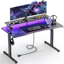 Gaming Desk w/ Monitor Stand LED Computer Desk Gamer Workstation Home Office