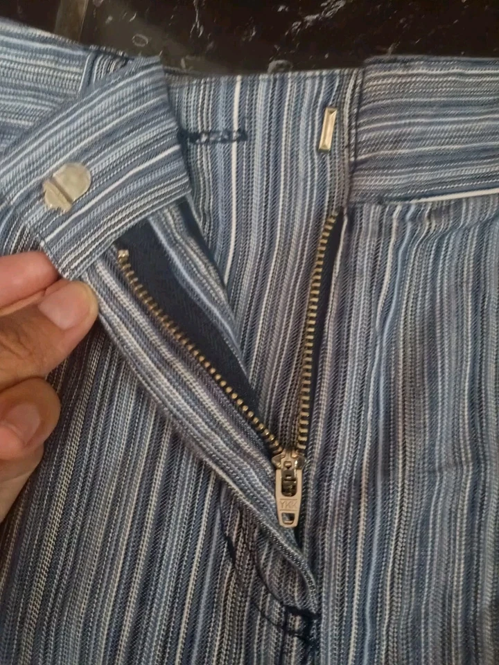 Christopher & Banks A-Line Skirt Womens 6 Blue Stripe Denim Stretch Knee Length - Image 4 of 4