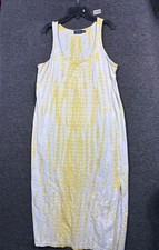 Polo Ralph Lauren Tie Dye Sun Dress Womens Size L Yellow White Midi Side Slit