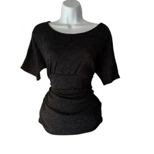 AB Studio Y2k  Black Sparkle Dolman Sleeve Cinched Waist Top L Whimsigoth Grunge