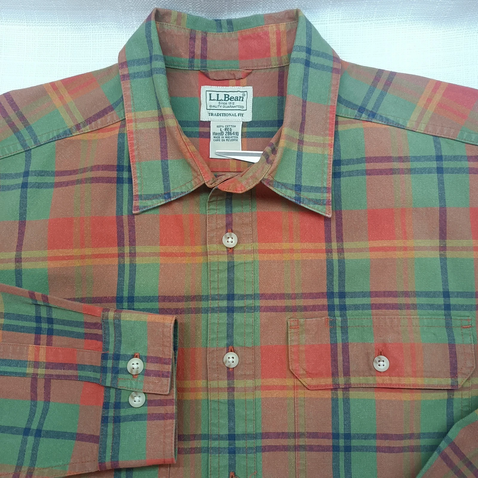 LL Bean Mens L Plaid Traditional Fit Long Sleeve Button Down Shirt Gorpcore