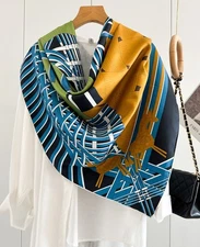 2025 Pure Twill Silk Scarf horse Animals Print Square Shawl Large Wrap 53"