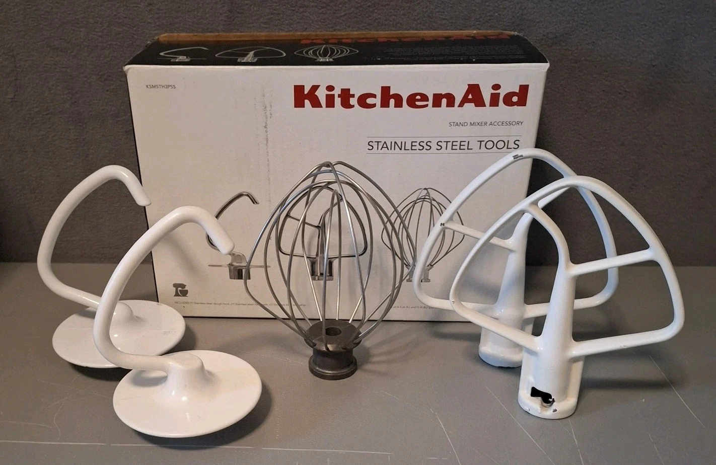 Kitchen Aid 5-Piece Metal Mixer Attachments 2 Dough Hooks, 2 Flat , 1 Wire Whip
