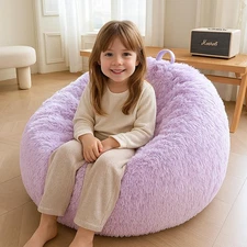 XeGe Kids Fluffy Faux Fur Bean Bag Chair Cover (No Filler), Soft Furry Stuffe...