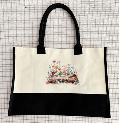 colorful floral flower print cotton canvas tote bag
