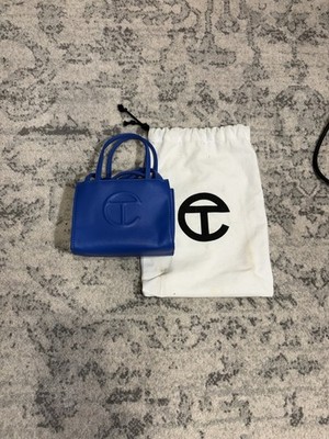 Telfar Blue Mini Crossbody Bag with Logo Accent and Original Dust