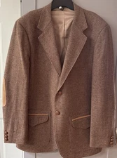 Kenny Rogers Brown Tweed Circle S Sport Blazer~Suede Elbow Patch 42L Made In USA