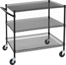 3 Tier Heavy Duty Commercial Grade Utility Cart Wire Rolling Cart with Handle