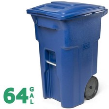 Toter 64 Gallon Blue Outdoor Trash Can/Garbage Can with Quiet Wheels