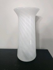 Vintage Murano  Hand Blown Art Glass Vase White Diagonal Stripes 11.4"