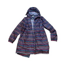 Joules Right As Rain Striped Waterproof Hooded Rain Jacket Navy Pink Orange US 4