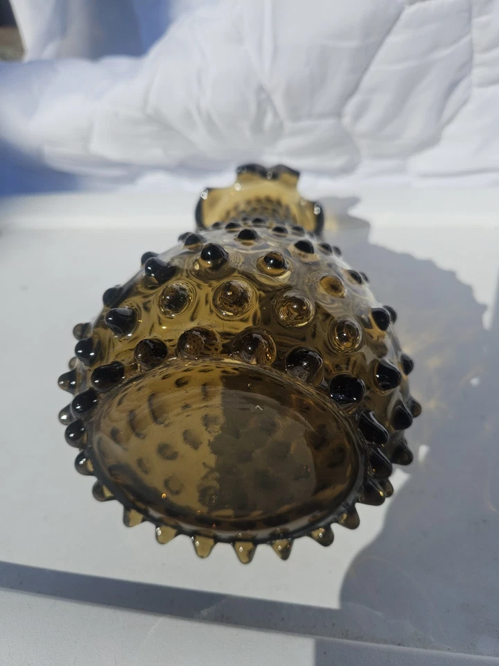 Jarrón de vidrio vintage Toscana Empoli verde Hobnail Art - años 50 italiano soplado a mano Foto 3 de 4