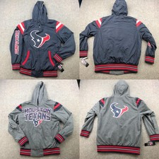 Houston Texans Jacket Mens Large Navy Gray Reversible Hoodie Windbreakers NFL