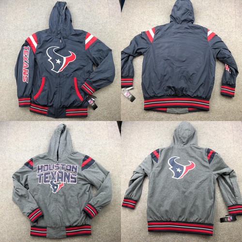 Houston Texans Jacket Mens Large Navy Gray Reversible Hoodie Windbreakers NFL