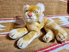 SWEET 60's STEIFF LAYING LEOPARD PLUSH MOHAIR TOY BRIGHT CLEAN 16 GRN GLOW EYEs