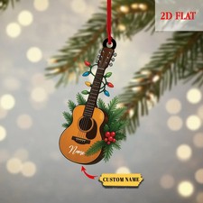 Personalized Guitar Christmas 2D Flat Ornament, Christmas Home Decor