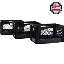 3-Pack of Heavy-Duty Black Plastic Milk Crates - Versatile Storage Organizer