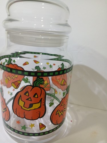 Libbey Halloween Glass Candy Corn Jar Jack O Lantern Pumpkin Canister Vintage 7 - Picture 4 of 15