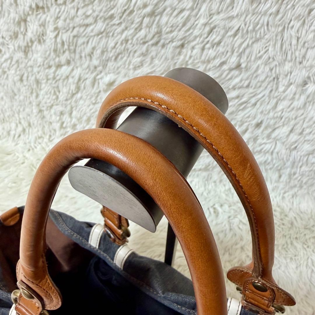 Burberry Blue Label Denim Tote Bag Navy Indigo Leather Striped Handbag New thumbnail 18