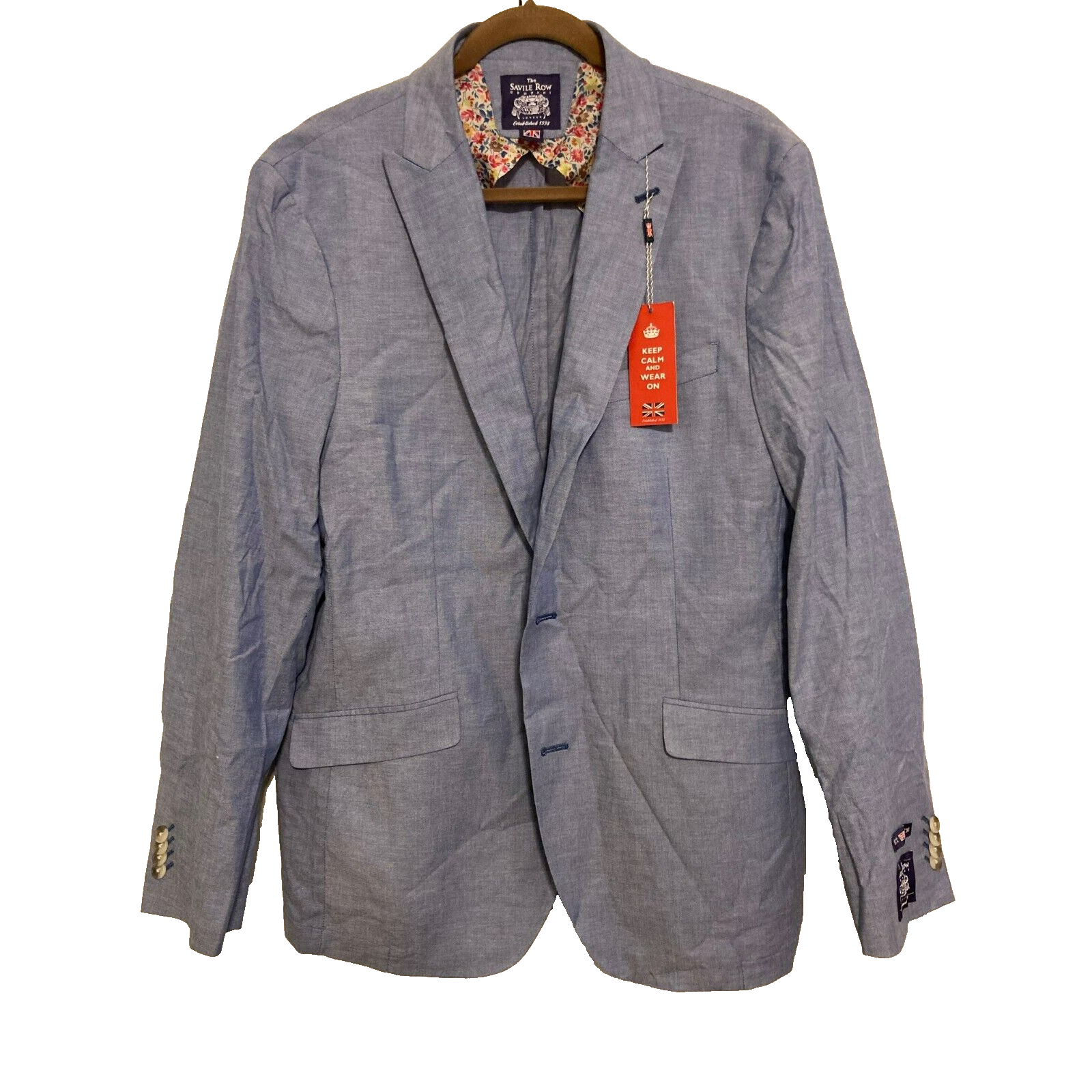 FILA Blazer giacca tuta slim THE SAVILE ROW Sloane Chambray cotone Brit 42L blu nuovo con etichette