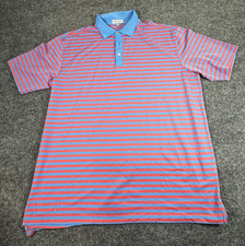 Peter Millar Summer Comfort Men's Polo Shirt XL Red Blue Stretch Striped Classic