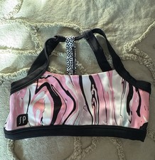 SYLVIA P crop top Size 8 GYMNASTICS DANCE under leotard FUN BACK pink swirls