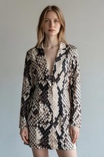 Pretty Little Thing Grey Satin Snake Print Blazer Dress Size 4 Long Sleeve