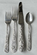 Vintage Kirk & Son Repoussé 4-Pc Place Setting Sterling Flatware Repousse