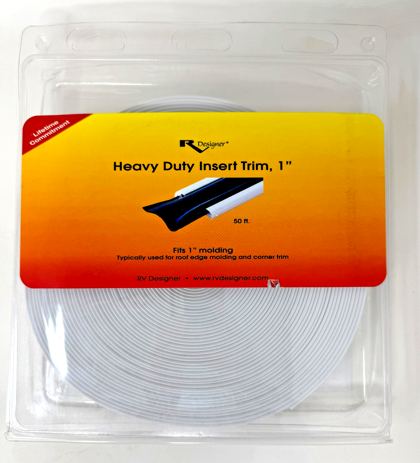 Heavy Duty Vinyl Insert Trim, White, 50' x 1