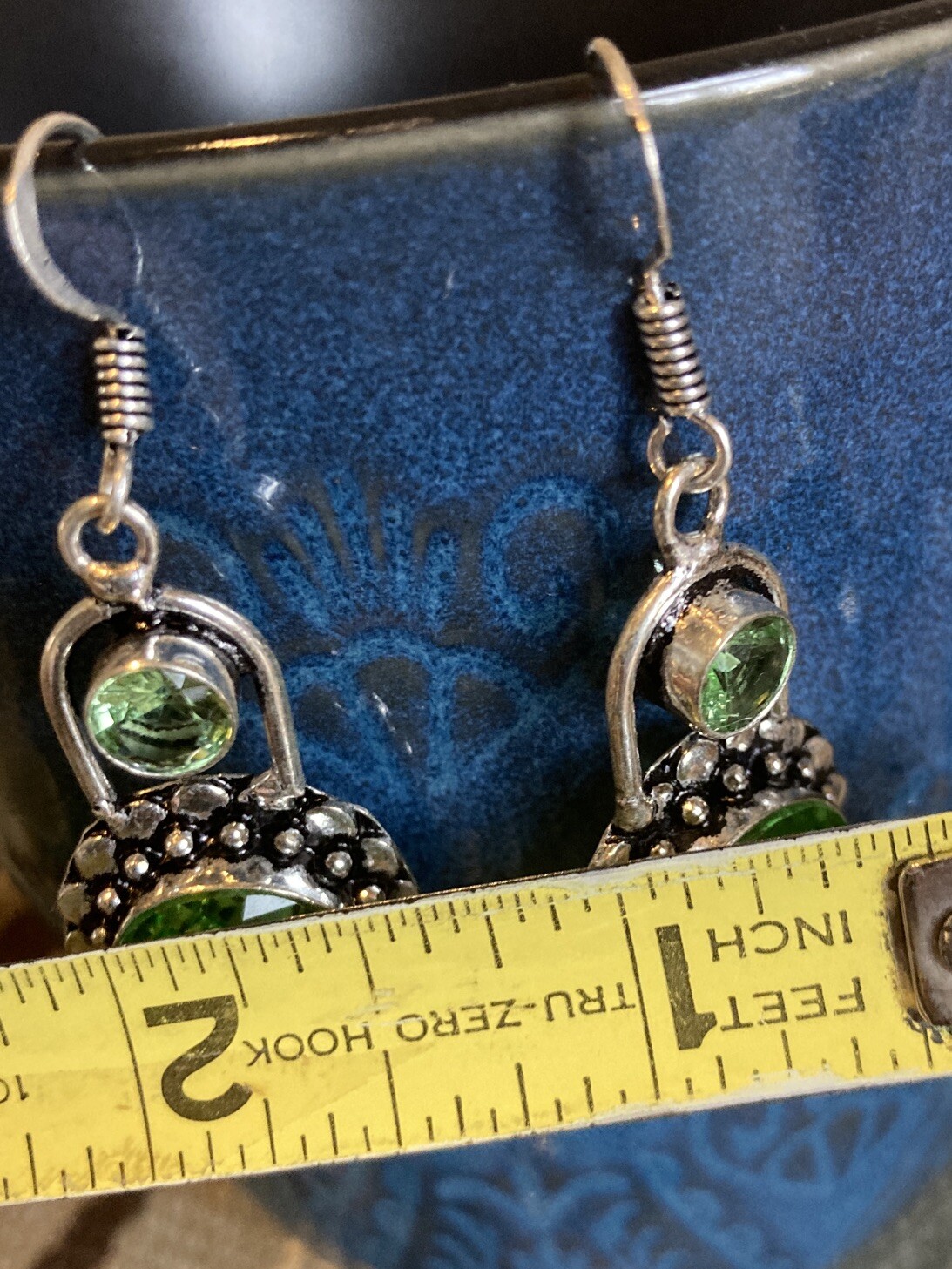 Silver Dangle Earrings Very Nice Style Green Stone eBay