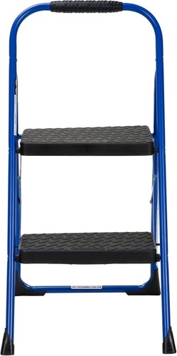 2-Step Steel Step Stool with Rubber Grip - Lightweight & Foldable Blue Design - Picture 7 of 10