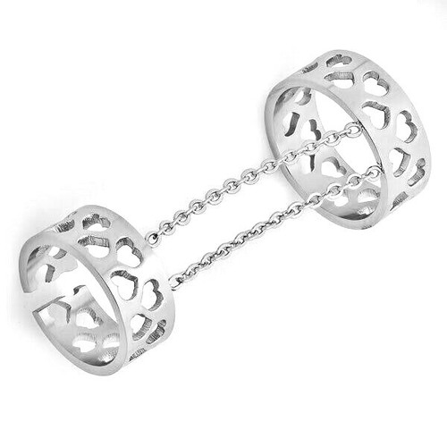 Collier Coeur Double Acier Argenté Avec Chaîne à Maillons Ovales - Neuf Avec étiquettes