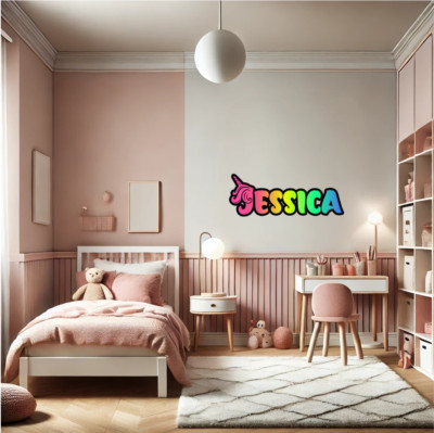 Personalisierter Wandaufkleber Einhorn Regenbogen Name für Kinder Individueller Vinyl-Aufkleber