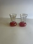 2 Bartlett Collins Cranberry Glass Bud Vases Gold Stripes 1950s MCM Vintage 4"