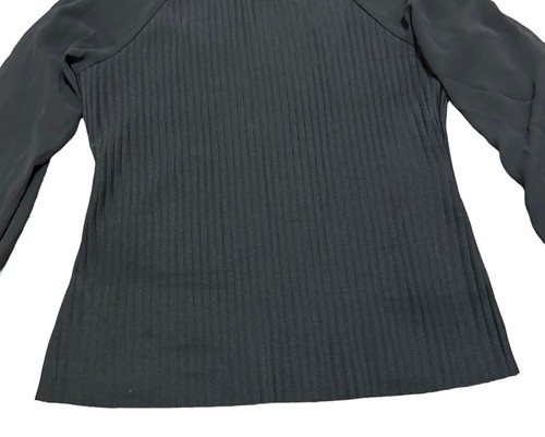 Marc New York Blouse Womens Small Black Long Sleeve High Neck Striped Dressy Top - Picture 4 of 10
