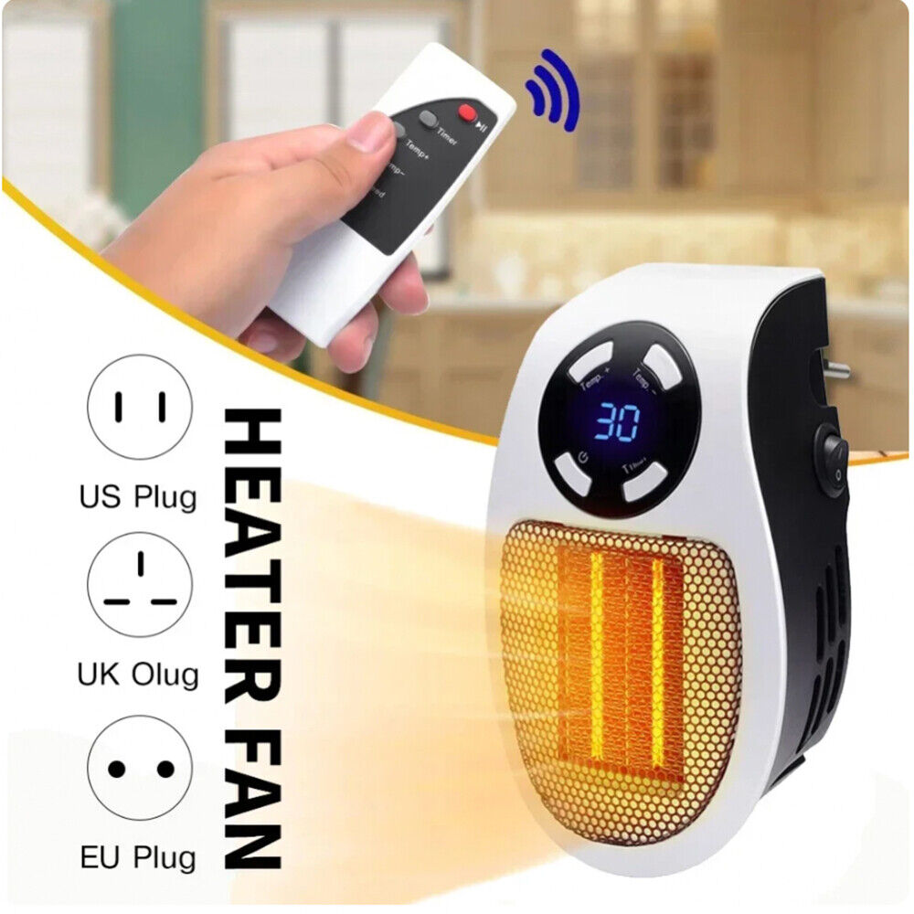 Portable Electric Heater Plug In Wall Space Heater Adjustable Thermostat Remote