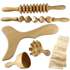5-IN 1 PIECE WOOD THERAPY MASSAGE TOOLS MADEROTERAPIA KIT  MASSAGER W/BAG