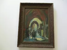 MYSTERY ARTIST OIL PAINTING JEWISH IMPRESSIONIST MODERNIST STREET SCENE 1960'S