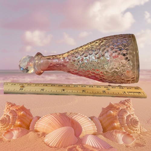 Small Pink Hobnail Perfume Bottle with Crystal Stopper Apothecary Oil Jar 6.5” - Picture 13 of 13