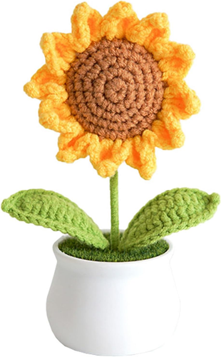 Crochet Flowers Artificial Sunflower for Office Desk Car Dashboard Decor, Funny