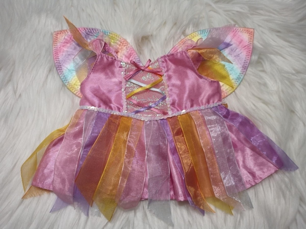 Build a Bear Fairy Dress Wings Satin Rainbow Ribbons Sequins Pink Lavender  BABW