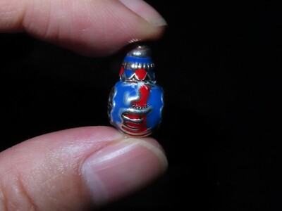 Nepal Tibet Cloisonne White Copper Three Holes Mala Prayer Guru Bead (p3)